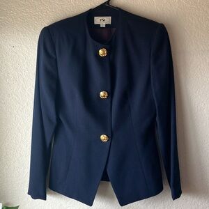 PSI Made in USA 100% Wool Navy w. Gold ButtonsTailored Skirt Suit women's 8